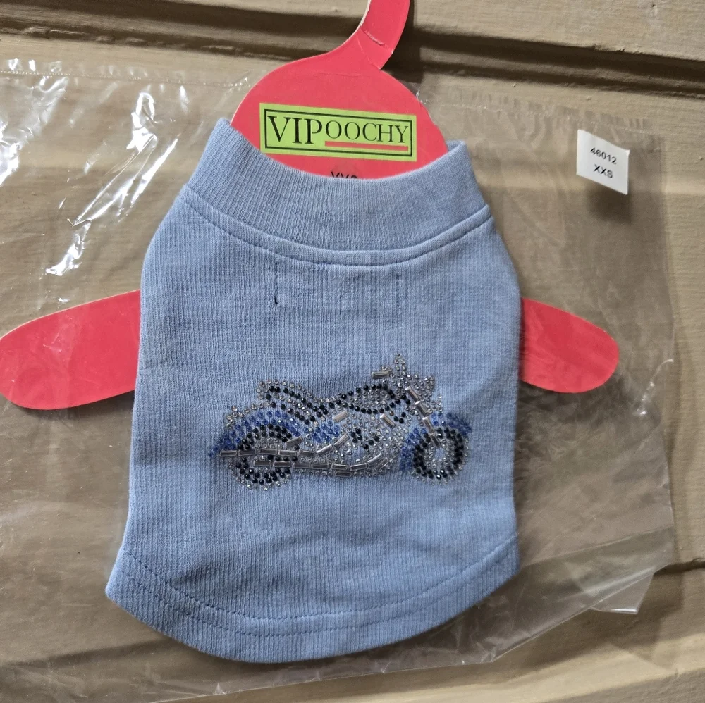 🌴VIPOOCHY Blue Bedazzled Motorcycle Dog Cat Shirt NIP Size: XXS